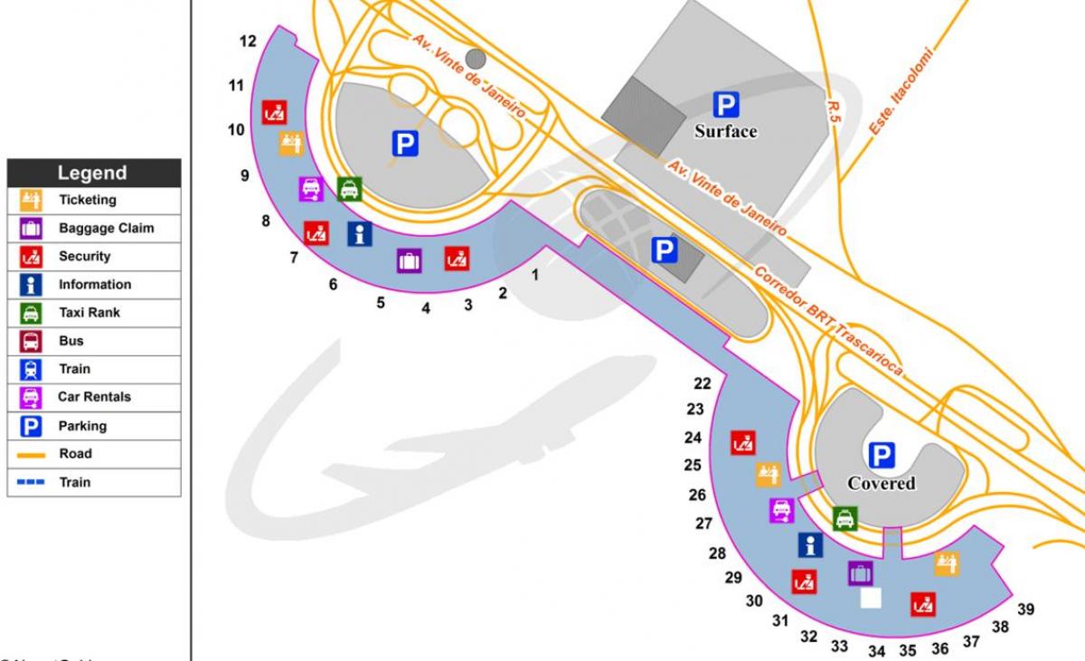 Газрын зураг, олон Улсын нисэх онгоцны буудал Рио-де-Жанейрогийн